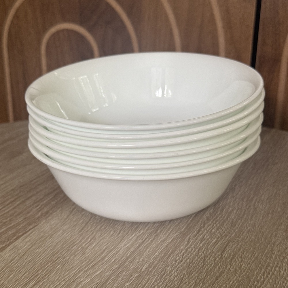 Corelle 6 Vitrelle Winter Frost White Soup Cereal Bowls 6 1/4" Round USA